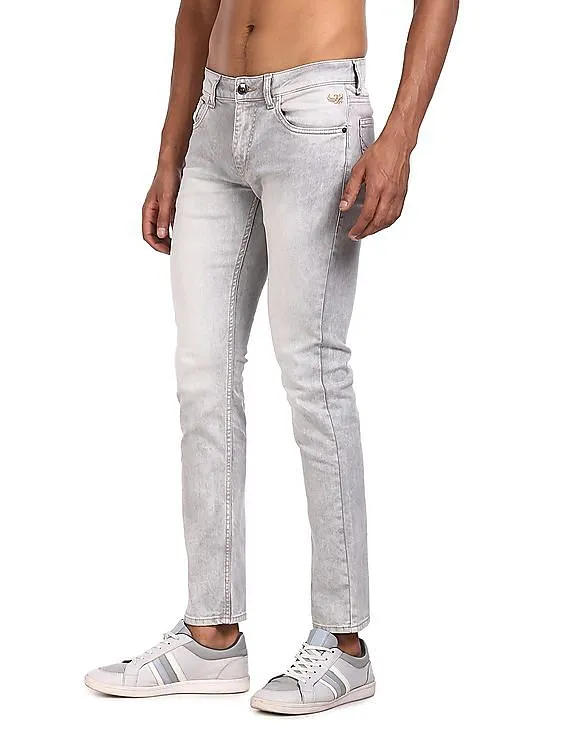 Flying Machine Men Grey Stone Wash Michael Slim Tapered Fit Jeans