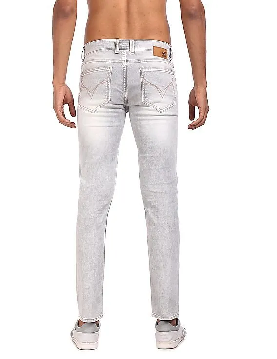 Flying Machine Men Grey Stone Wash Michael Slim Tapered Fit Jeans