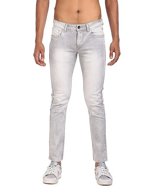 Flying Machine Men Grey Stone Wash Michael Slim Tapered Fit Jeans