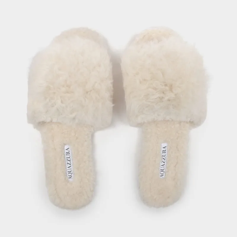 Foxy Sandals in Beige Shearling