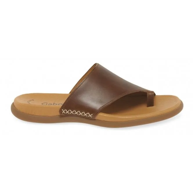 Gabor  Womens 700.24 Lanzarote Peanut Leather Toe-Loop Mules