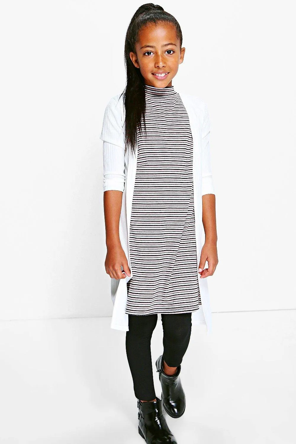 Girls Longline Ribbed Cardigan