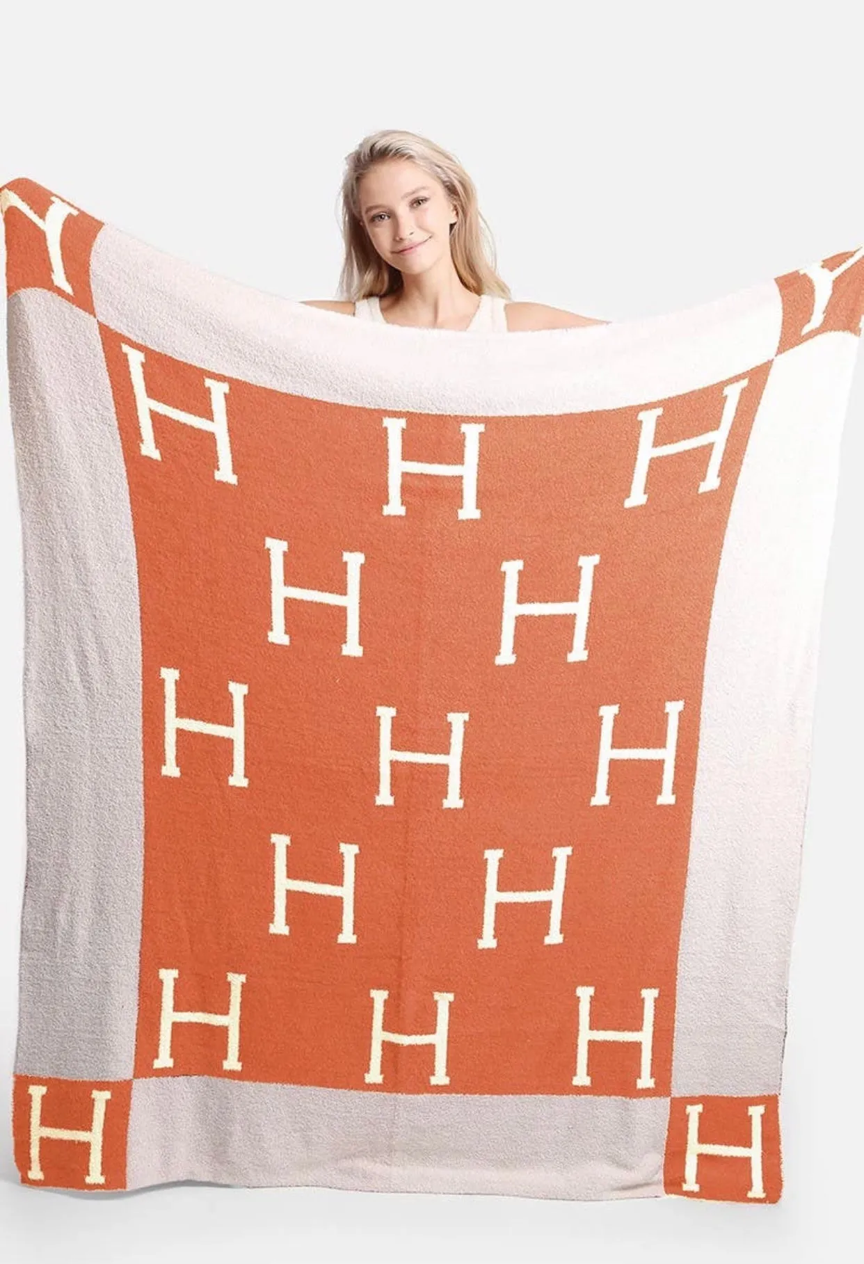 H-Patterned Fuzzy Blanket; Orange