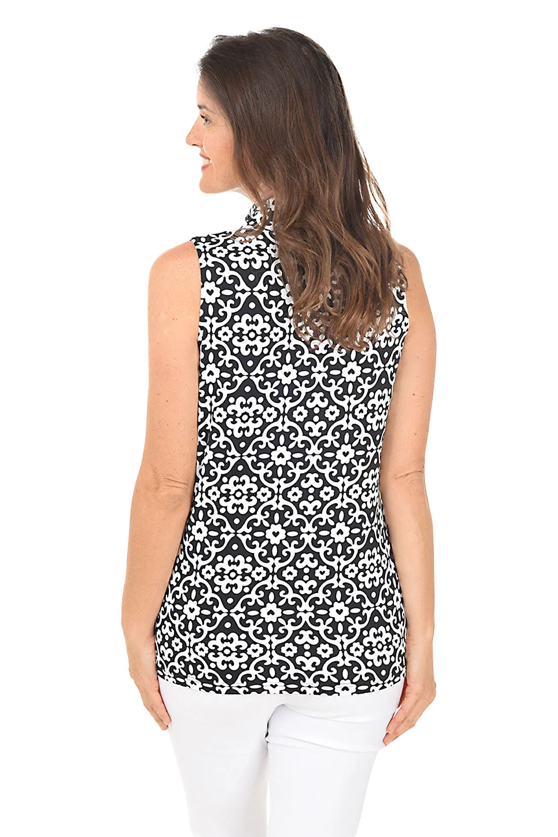 Heart Damask UPF50+ Sleeveless Zip Top