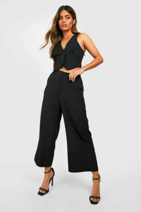 High Waisted Woven Cropped Wide Leg Pants