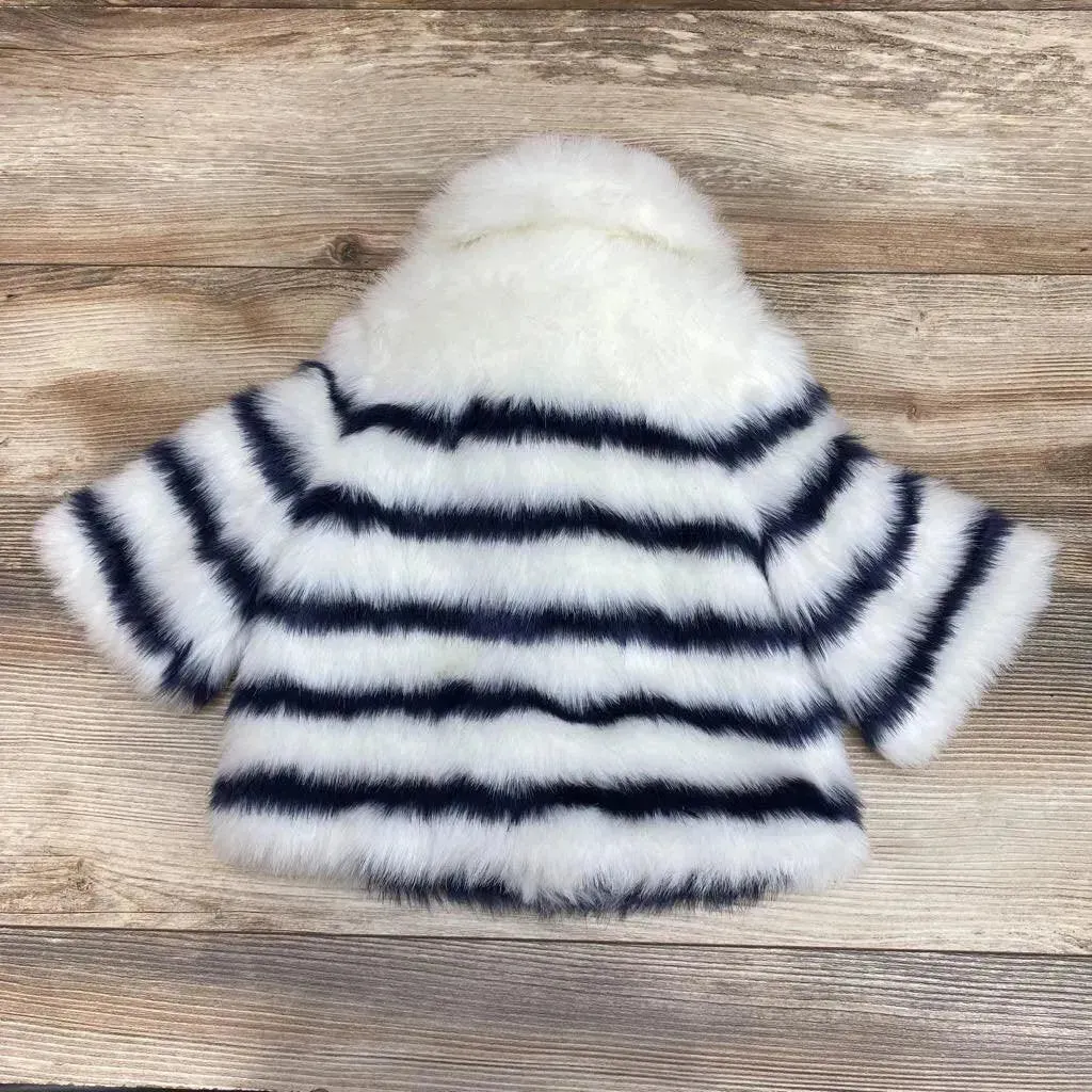 Janie & Jack Juno Valentine Striped Faux Fur Jacket sz 6-12m-