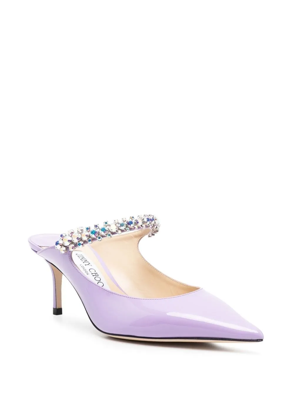 Jimmy Choo    Jimmy Choo Bing 65 Crystal Strap Patent Leather Mules