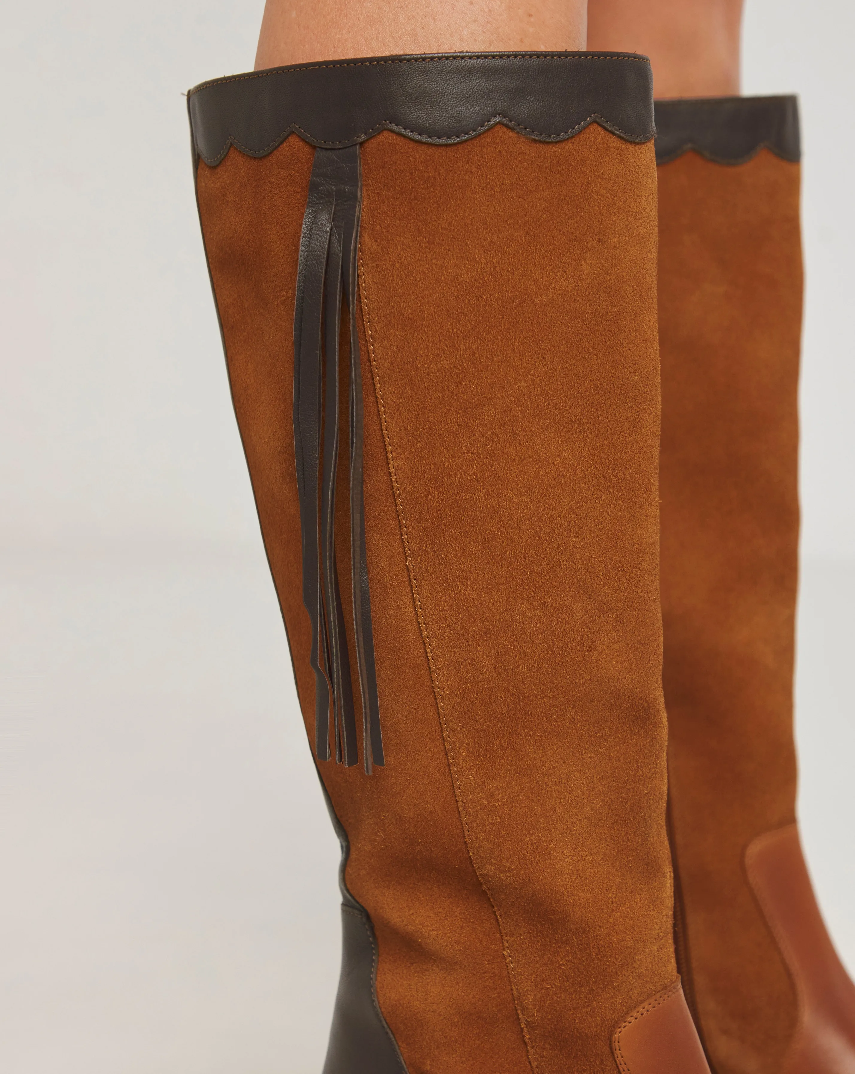 Joe Browns Knee High Riding Boot With Patch Work Detail EEE Fit Super Curvy Calf