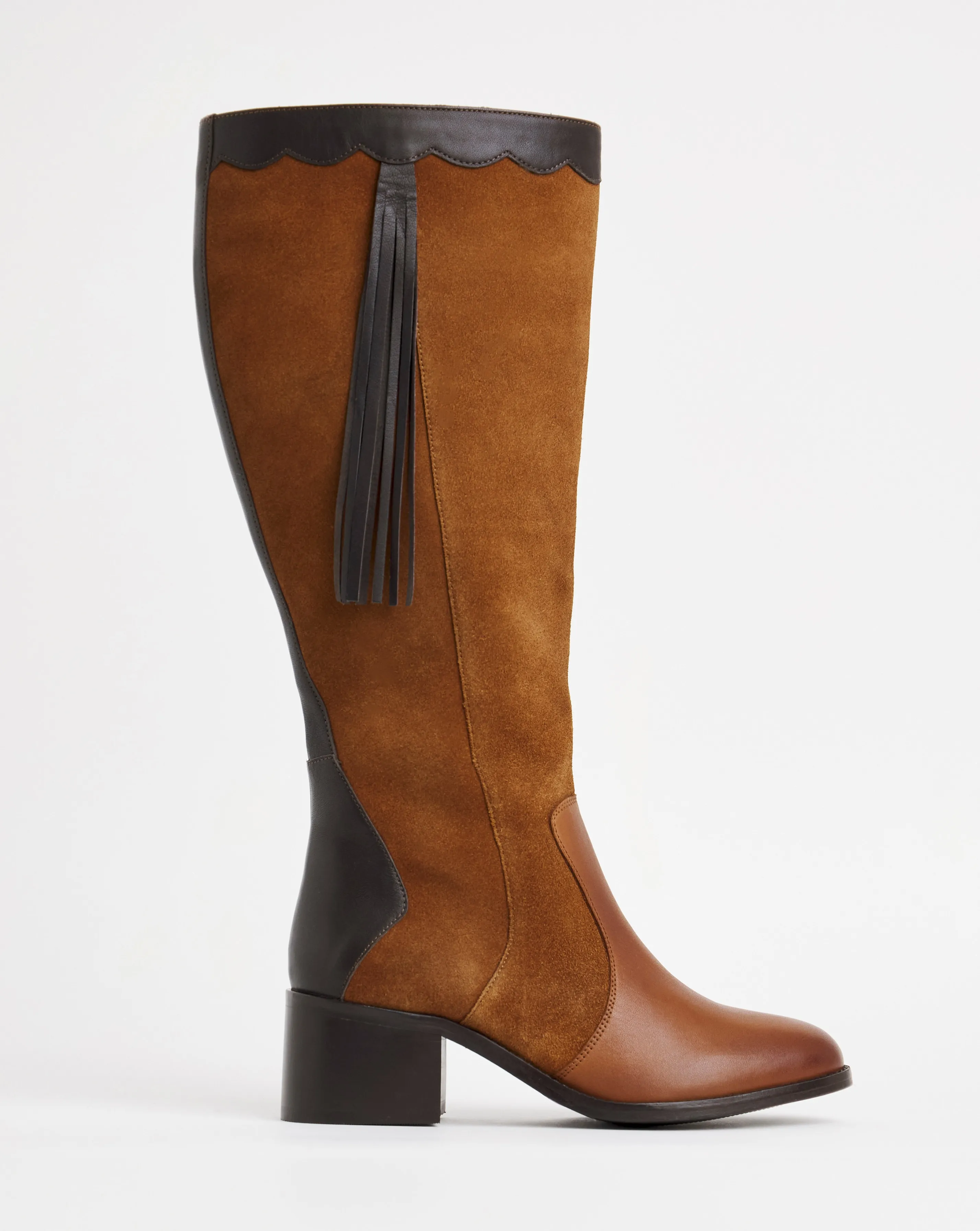 Joe Browns Knee High Riding Boot With Patch Work Detail EEE Fit Super Curvy Calf