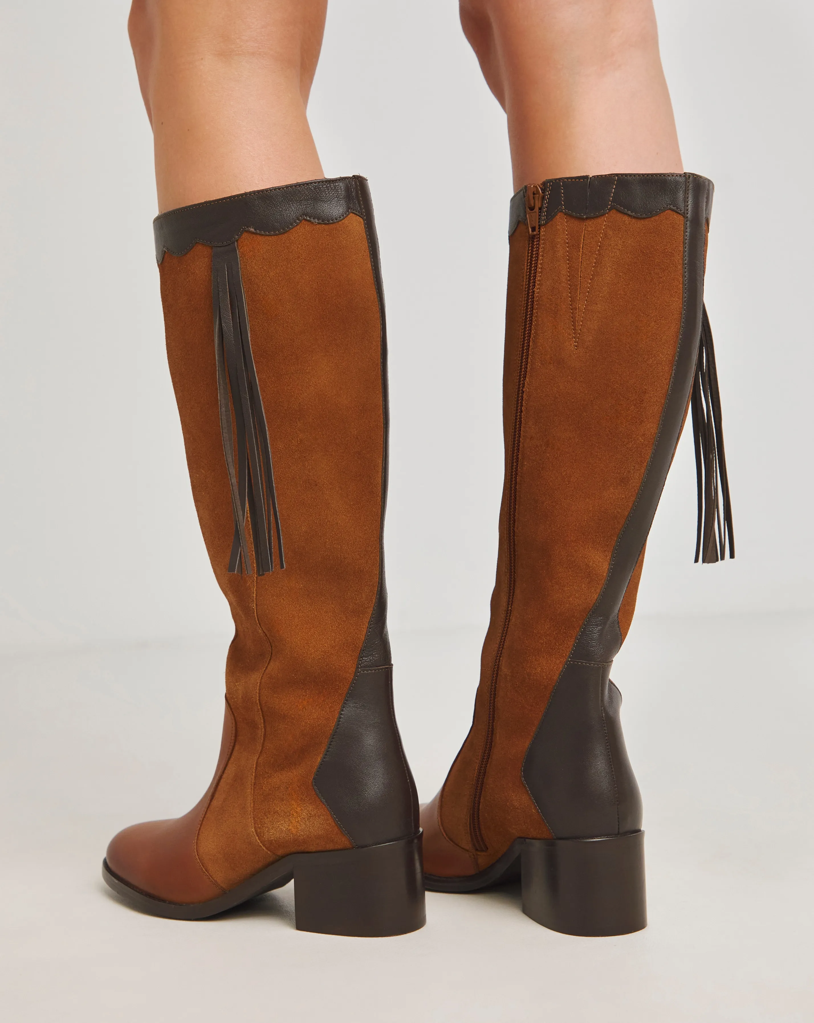 Joe Browns Knee High Riding Boot With Patch Work Detail EEE Fit Super Curvy Calf