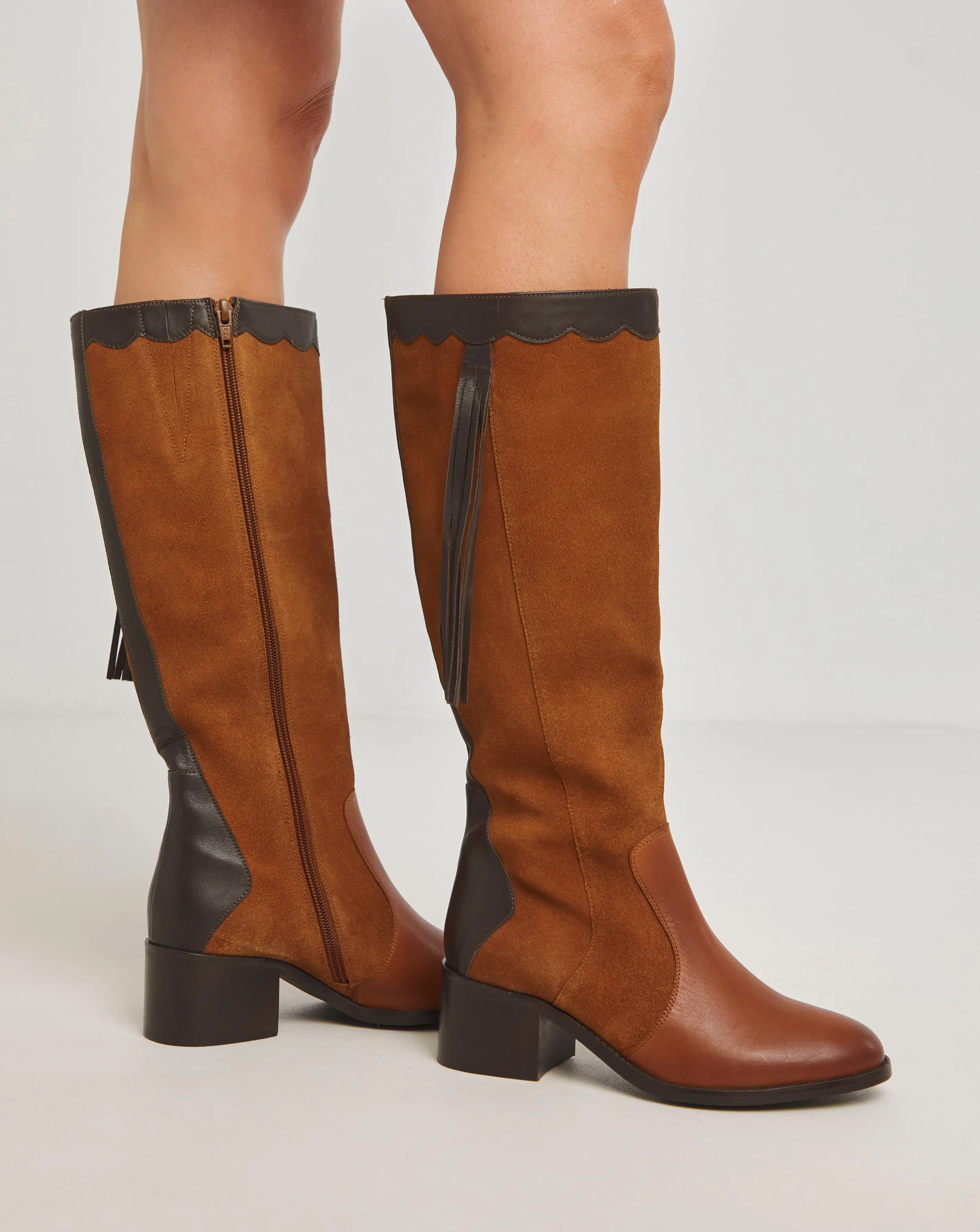 Joe Browns Knee High Riding Boot With Patch Work Detail EEE Fit Super Curvy Calf