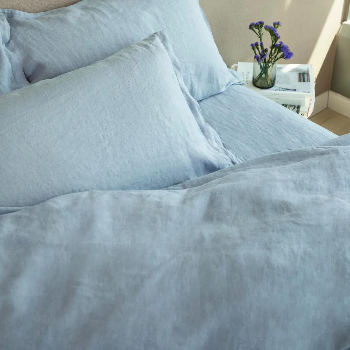 Kapok Comforts   King Linen Duvet Cover Blue Fog