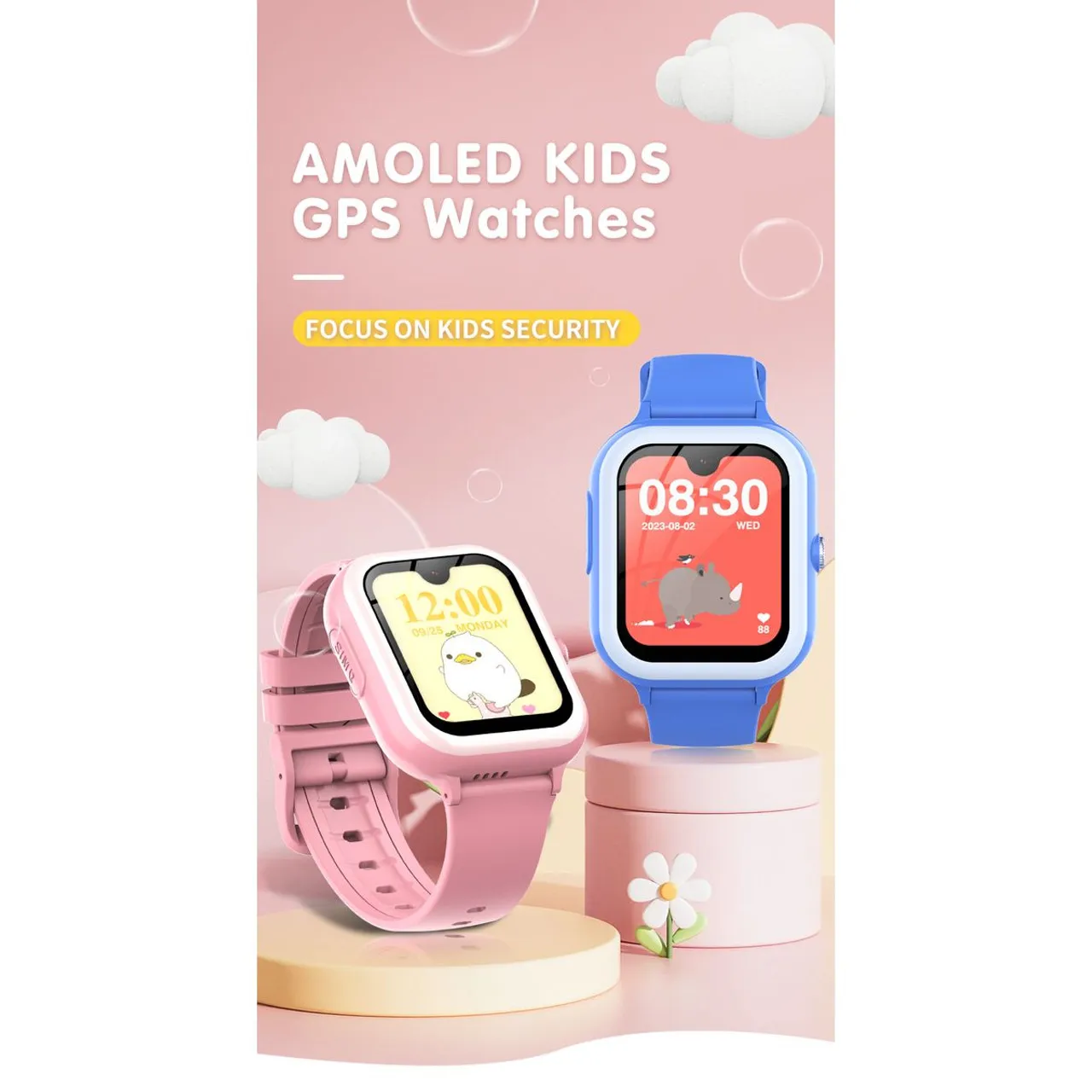 Kids smart watch 1.78 HD Screen,2 Megapixels Under Screen Camera,AMOLED, vedio call, Safety Calls, Camera, GPS,SOS,WHATSAPP boys