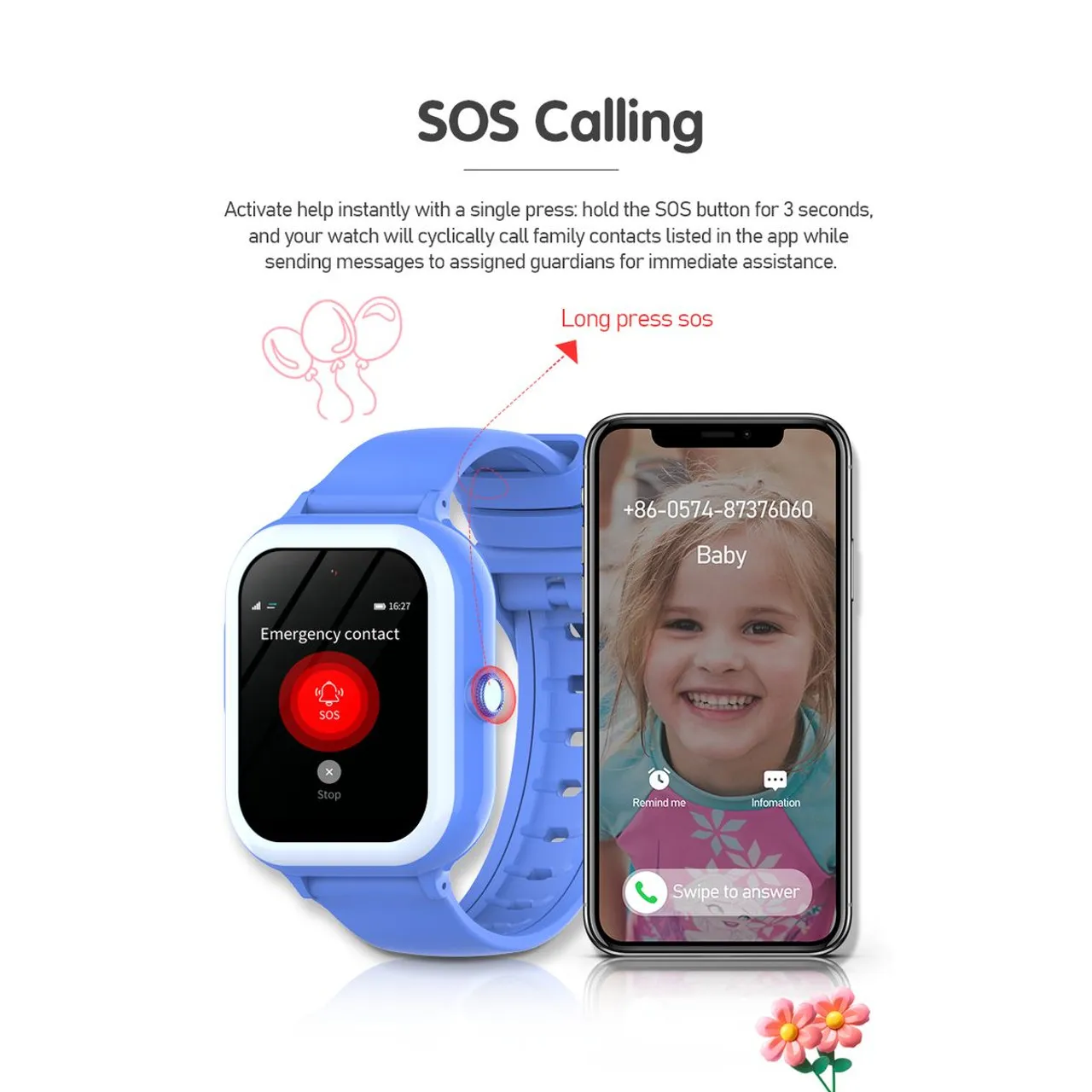 Kids smart watch 1.78 HD Screen,2 Megapixels Under Screen Camera,AMOLED, vedio call, Safety Calls, Camera, GPS,SOS,WHATSAPP boys