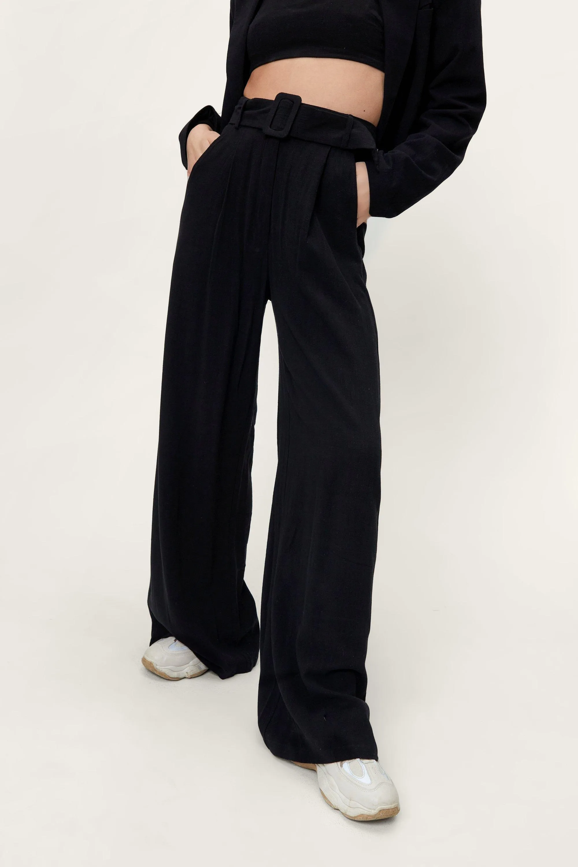 Linen Tailored Belt Wide Leg Pants