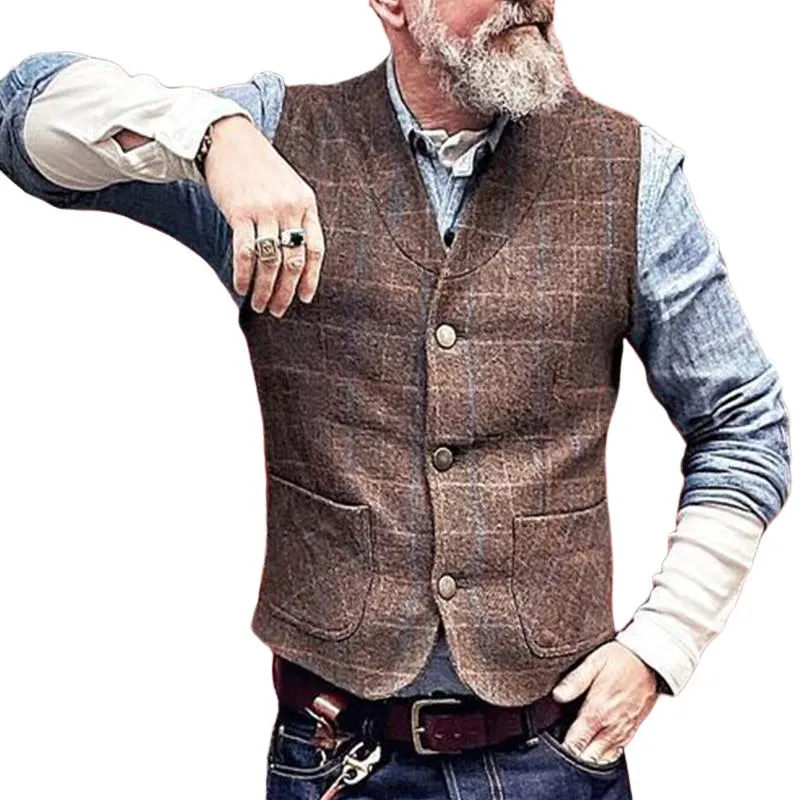 Men's Retro Casual British Style Pattern Pocket Vest 94533913TO