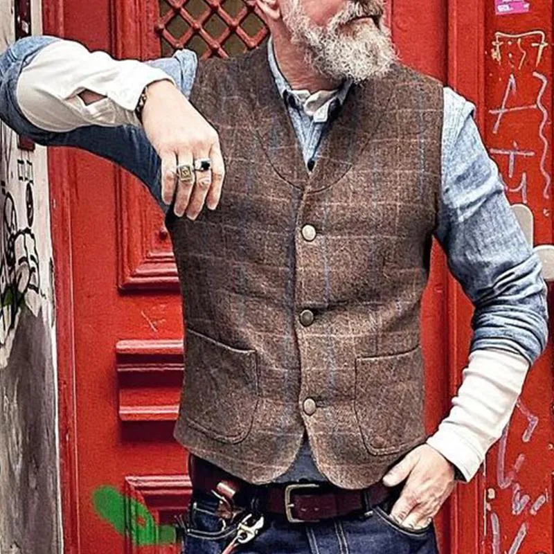 Men's Retro Casual British Style Pattern Pocket Vest 94533913TO