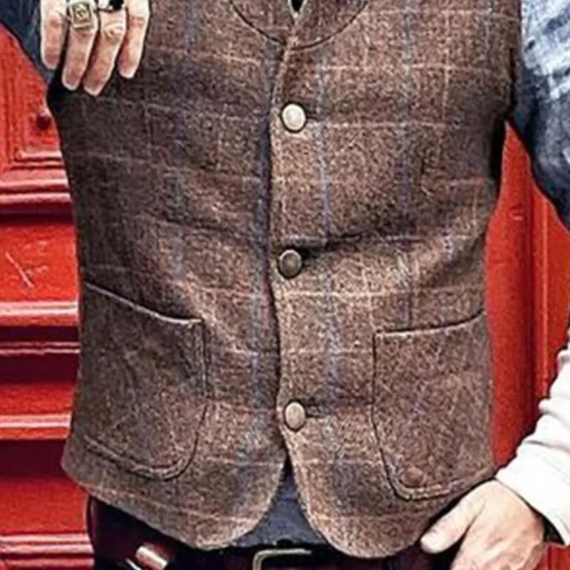 Men's Retro Casual British Style Pattern Pocket Vest 94533913TO