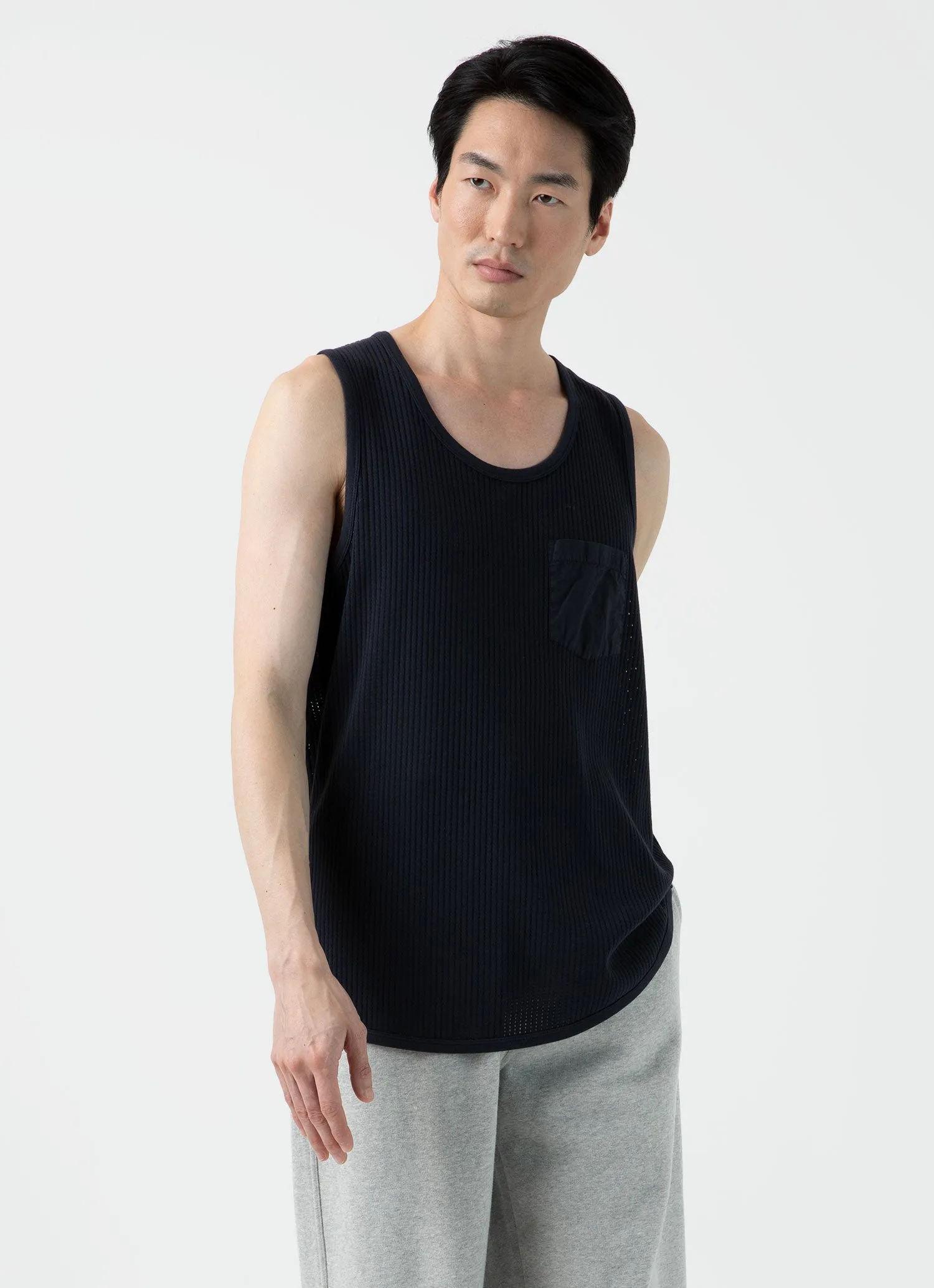 Men's Sunspel x Nigel Cabourn Mesh Vest in Navy