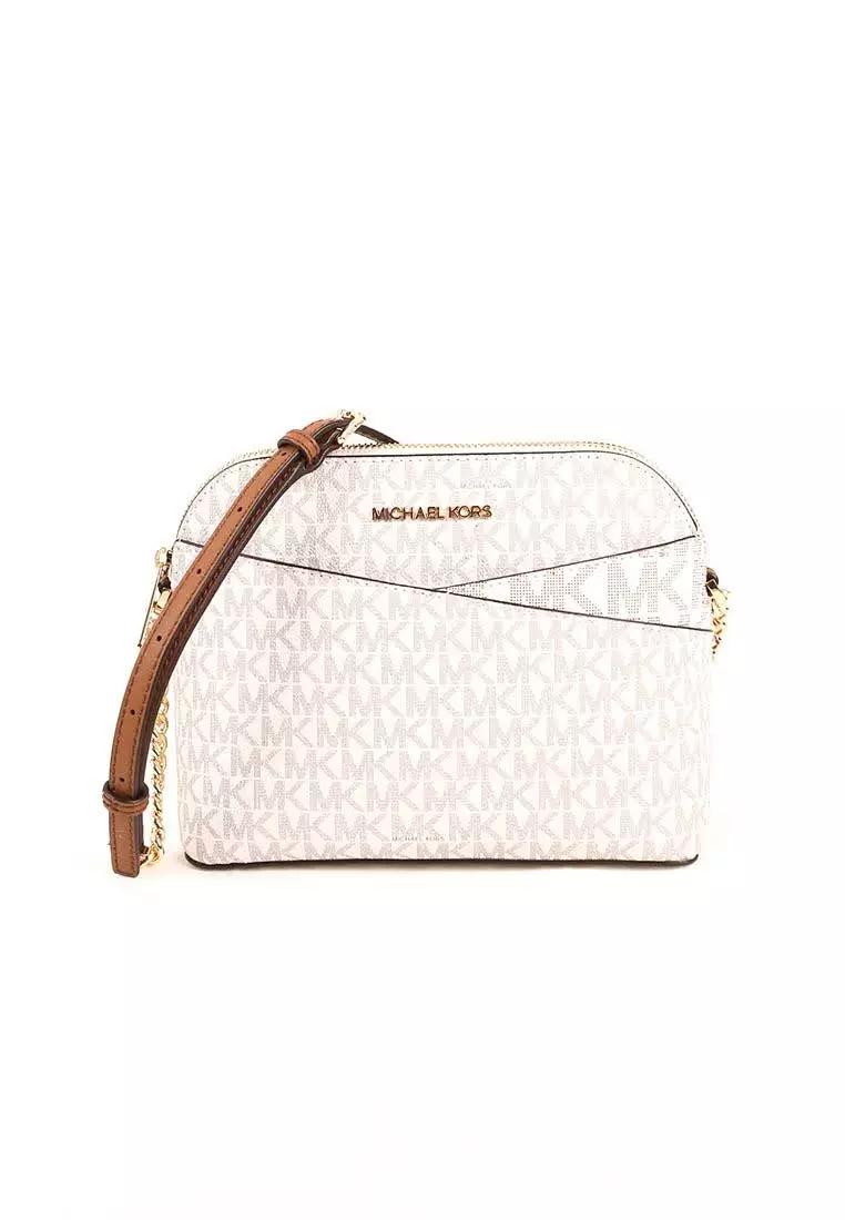 MICHAEL KORS Michael Kors Medium Signature Dome 35F1GTVC6B Crossbody Jet Set Travel Bag In Vanilla