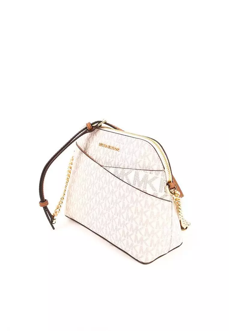 MICHAEL KORS Michael Kors Medium Signature Dome 35F1GTVC6B Crossbody Jet Set Travel Bag In Vanilla