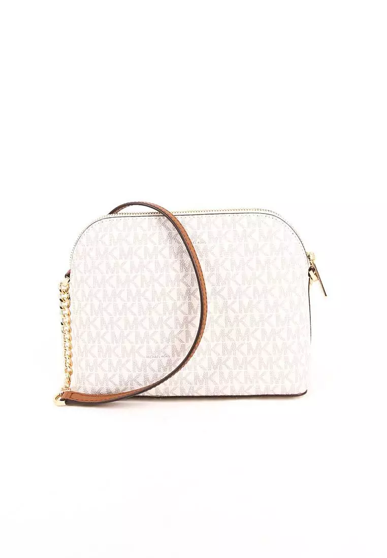 MICHAEL KORS Michael Kors Medium Signature Dome 35F1GTVC6B Crossbody Jet Set Travel Bag In Vanilla