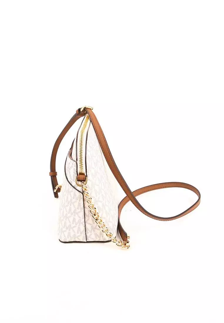 MICHAEL KORS Michael Kors Medium Signature Dome 35F1GTVC6B Crossbody Jet Set Travel Bag In Vanilla