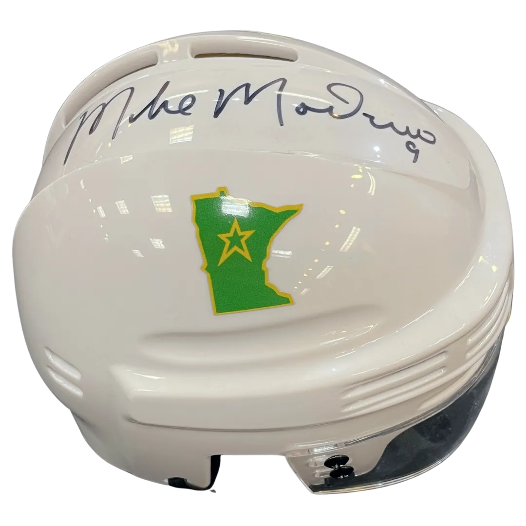 Mike Modano Autographed SotaStick Art North State Mini Helmet (Numbered Edition)