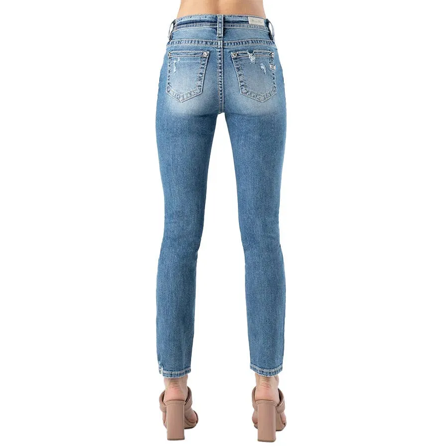 Miss Me Women's Plain Pocket Distressed Straight Leg Jeans - Light Wash