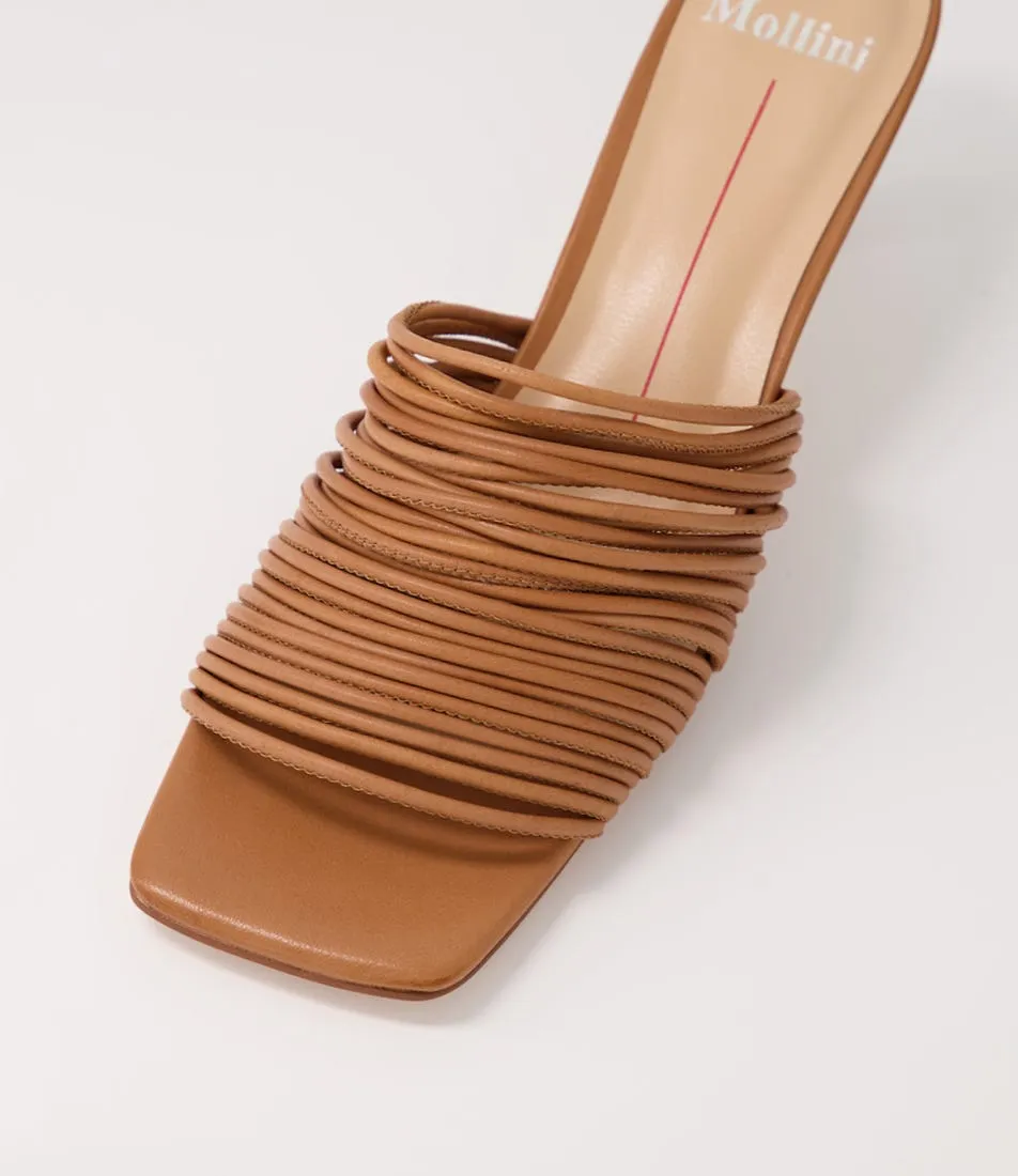 MOLLINI Dewah Dark Tan Leather Mules