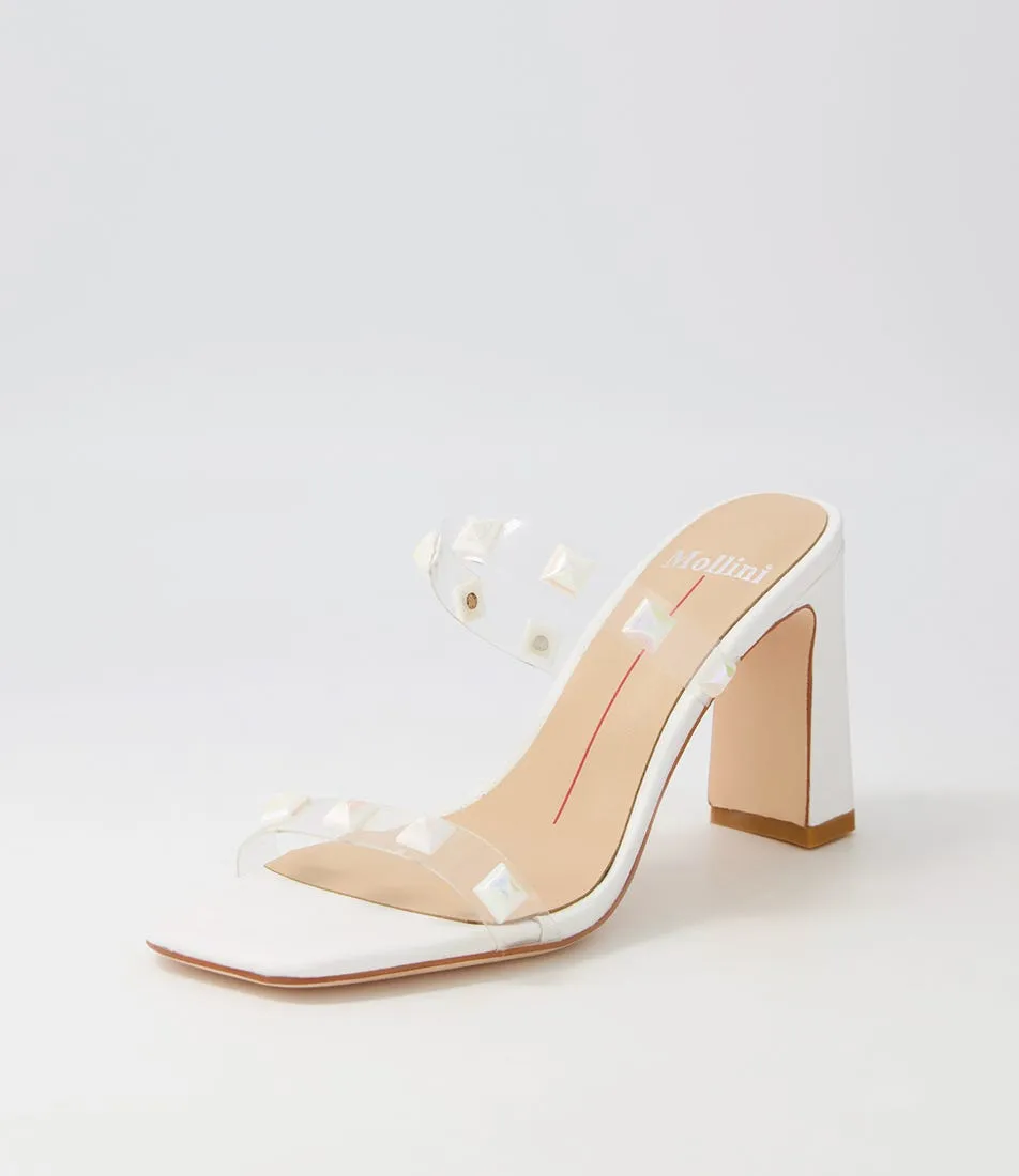 MOLLINI Stars White Pearl Stud Vinylite Leather Mules