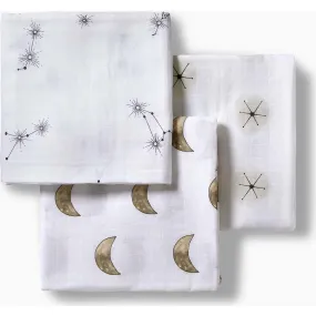 Moonjax Swaddle Blanket 3PK  Moon, Star Dust, Constellation White