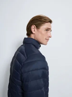 Navy Padded Lightweight Funnel Neck Jacket | Men | George at ASDA