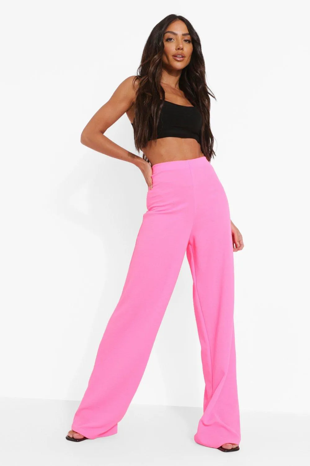 Neon High Waist Crepe Wide Leg Pants