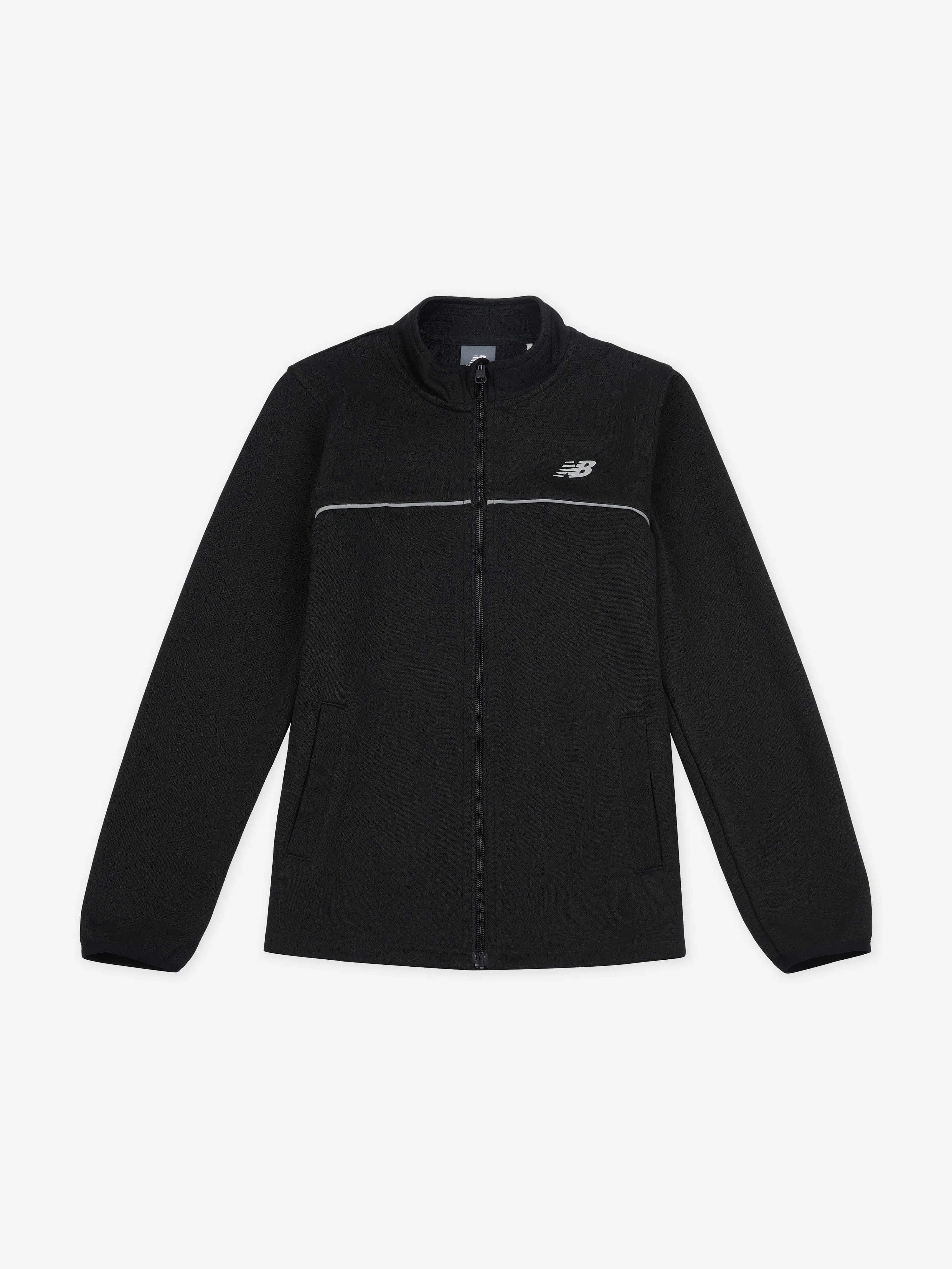 New Balance Boys Tricot Funnel Zip Up Top in Black