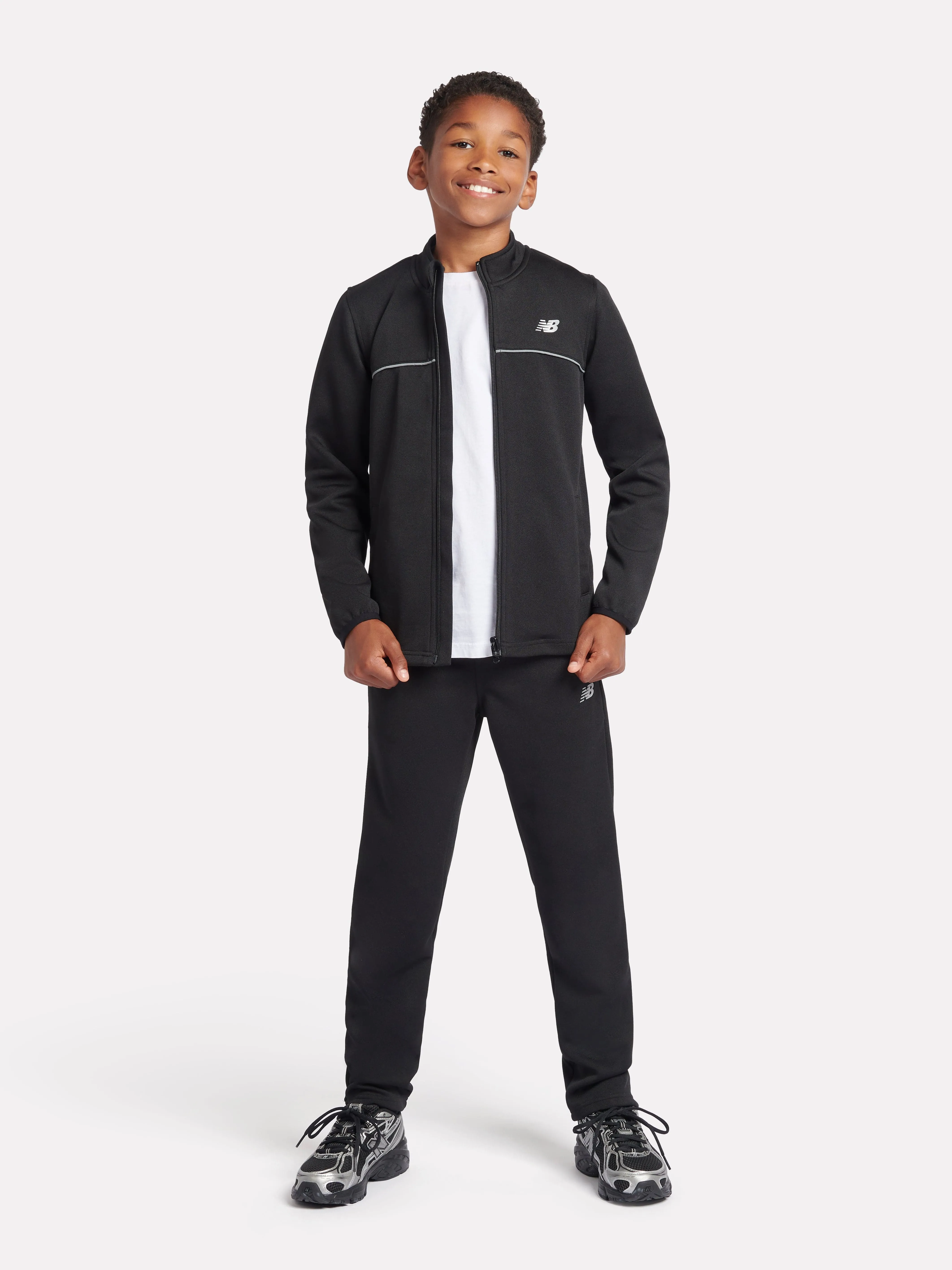 New Balance Boys Tricot Funnel Zip Up Top in Black