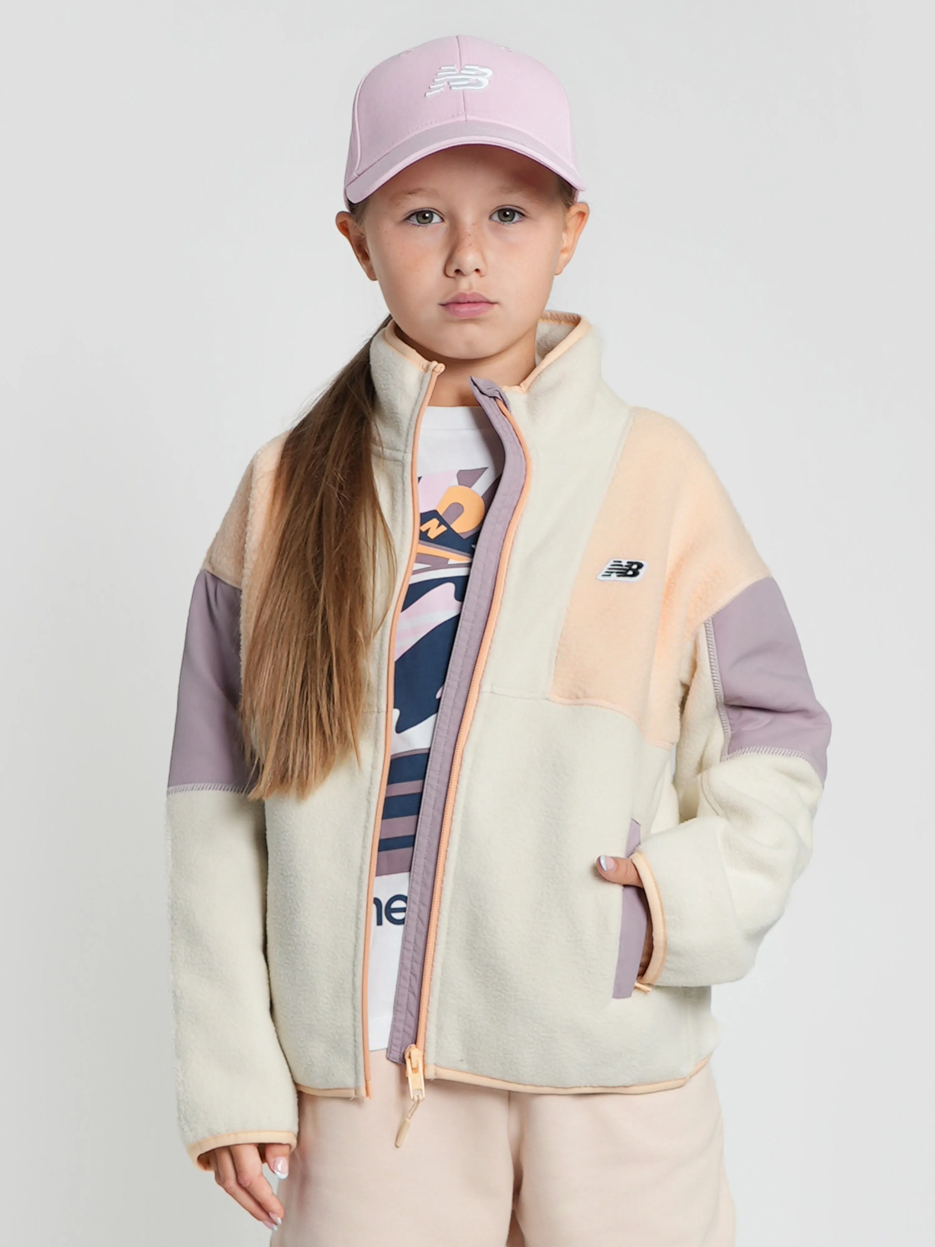 New Balance Girls Premium Fleece Zip Up Top in Multicolour