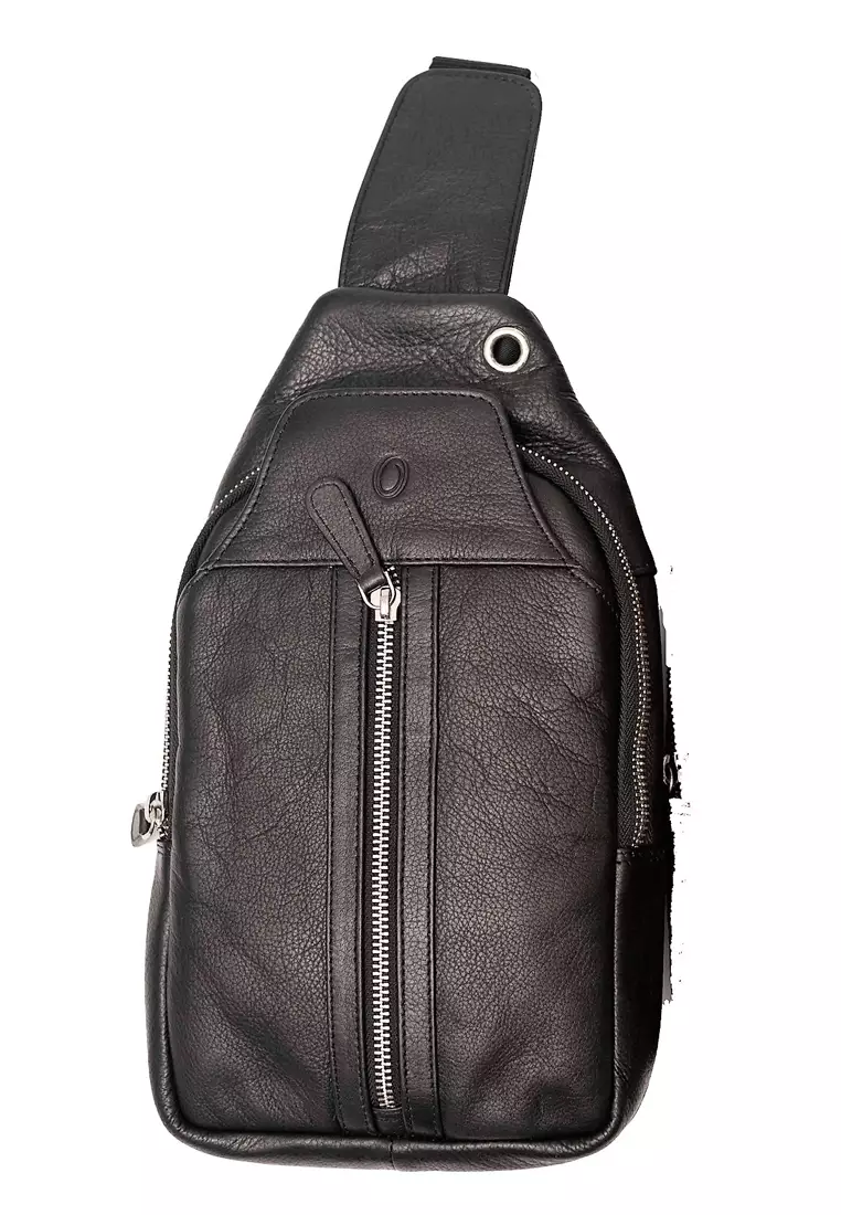 Oxhide Oxhide Leather Men's Chest Bag -Travel Bag -Sling BackPack-Crossbody Bag -Lightweight BackPack - Oxhide 10026 Black