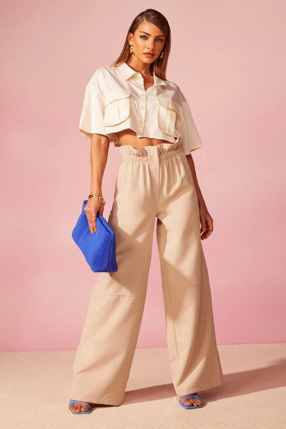 Paperbag Waist Wide Leg Dress Pants