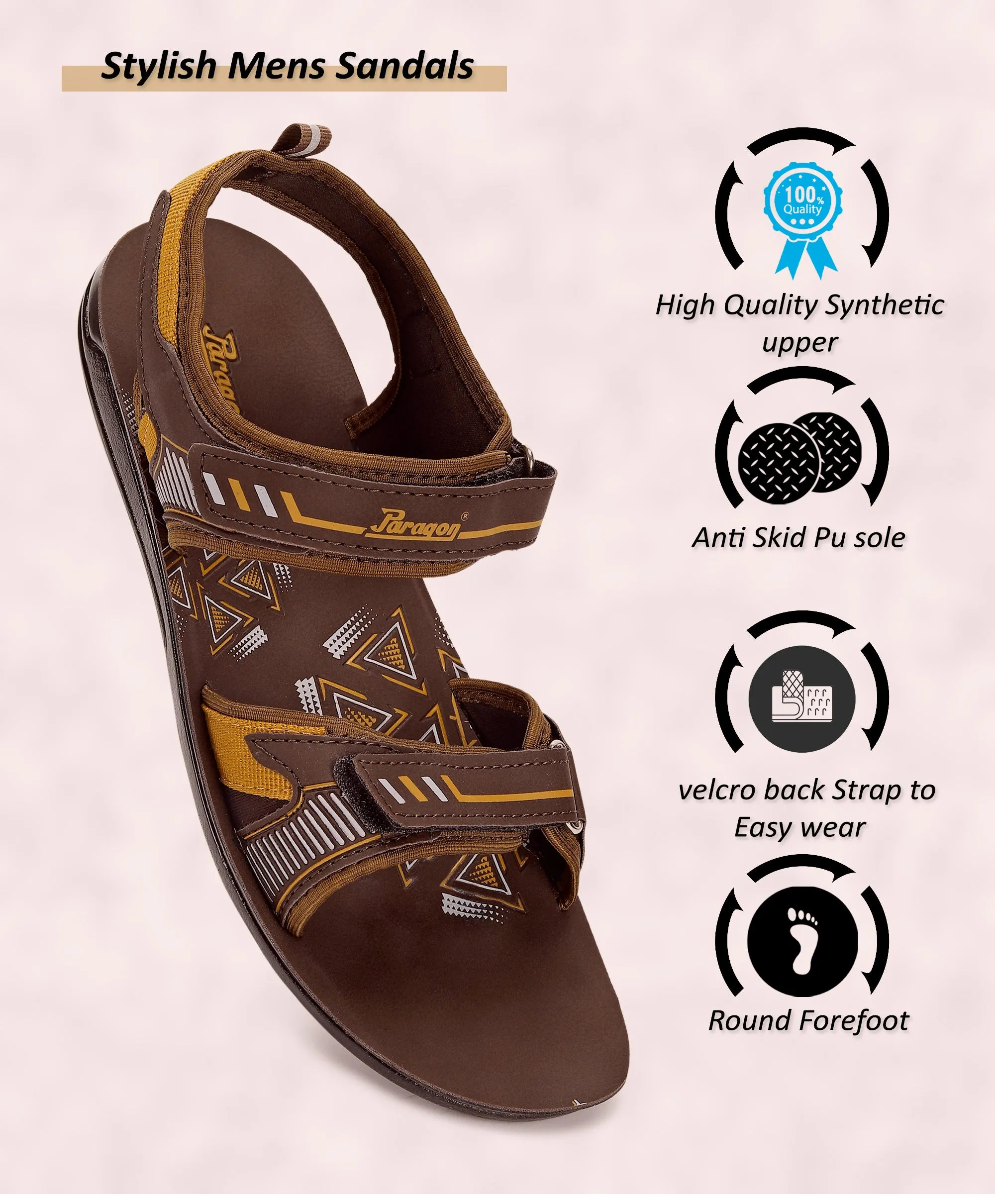 Paragon PUK2217G Men Stylish Velcro Sandals | Comfortable Sporty Sandals for Daily Outdoor Use | Casual Athletic Sandals with Cu