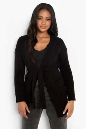 Petite Belted Rib Cardigan