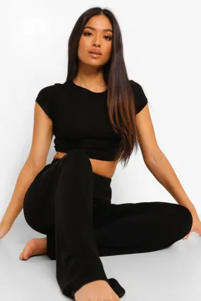 Petite Crop Top And Wide Leg Pj Pants Set