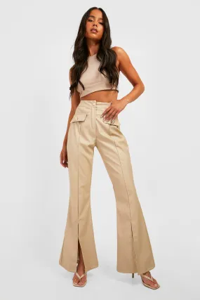 Petite Pu Split Front Wide Leg Pants