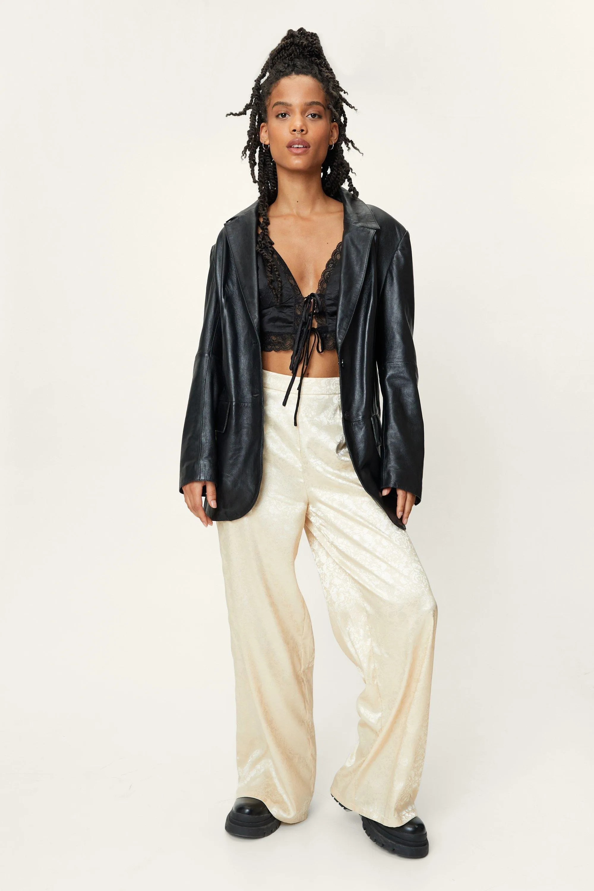 Petite Satin Jacquard Wide Leg Pants