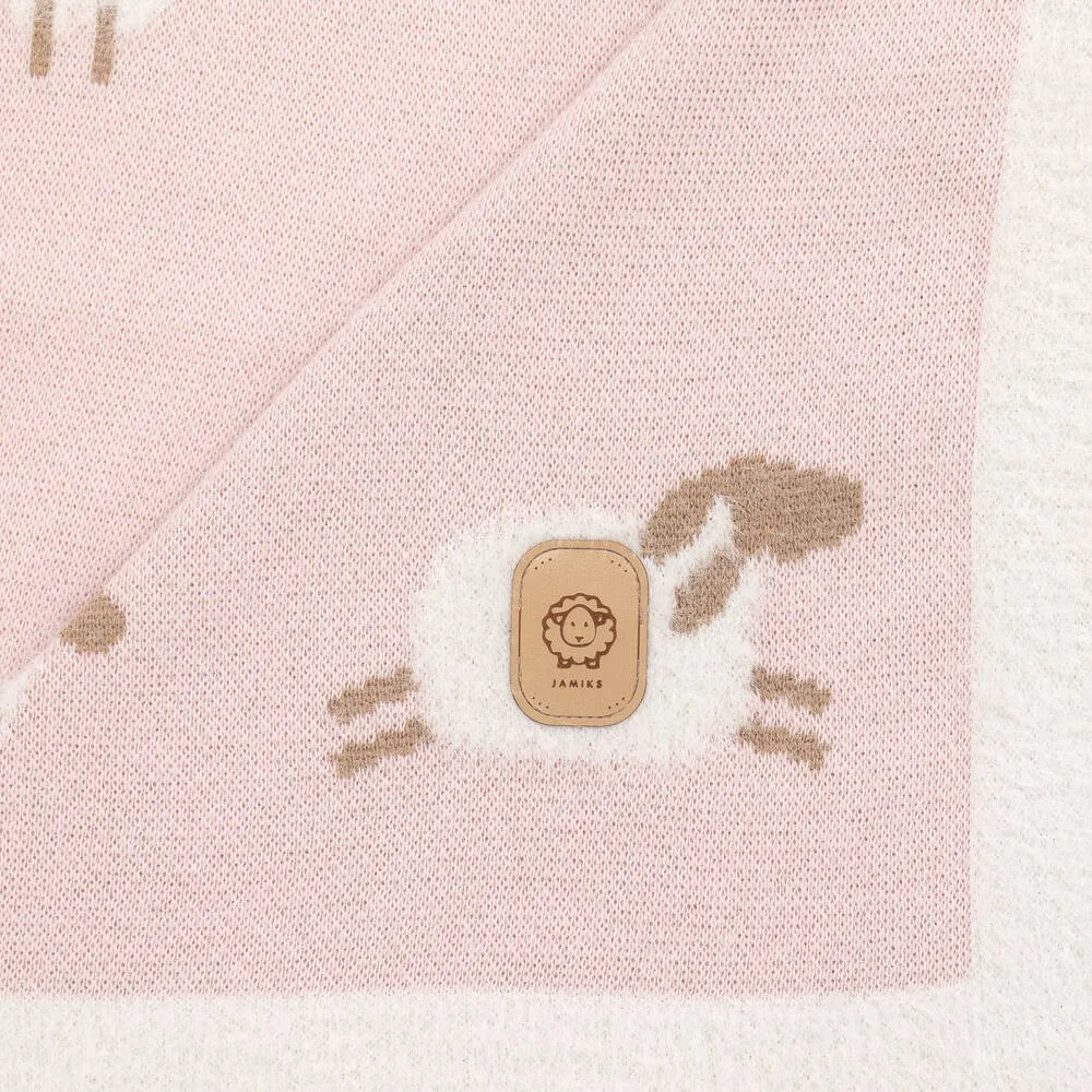 Pink & White Cotton Sheep Blanket (90cm)