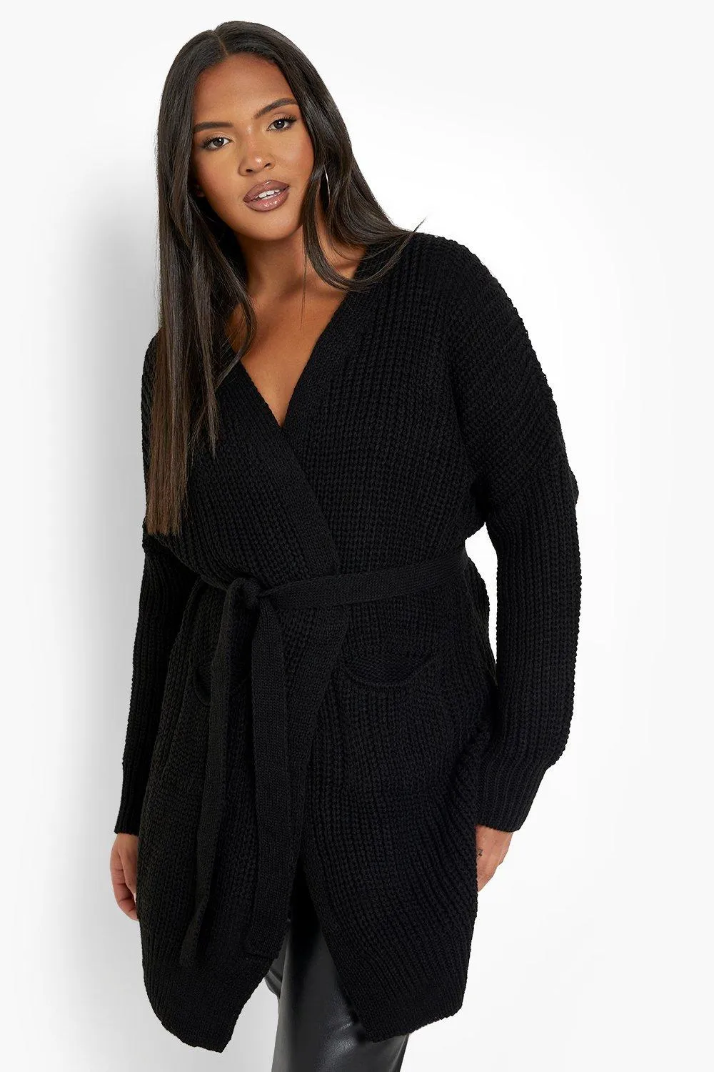 Plus Belted Oversized Boyfriend Cardigan