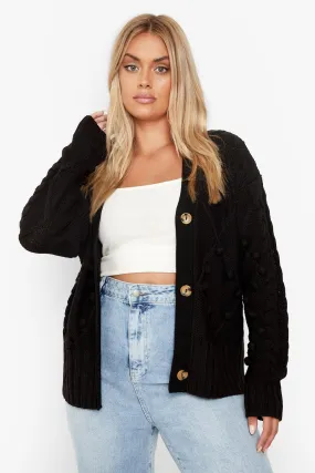 Plus Cable Knit Bobble Oversized Cardigan