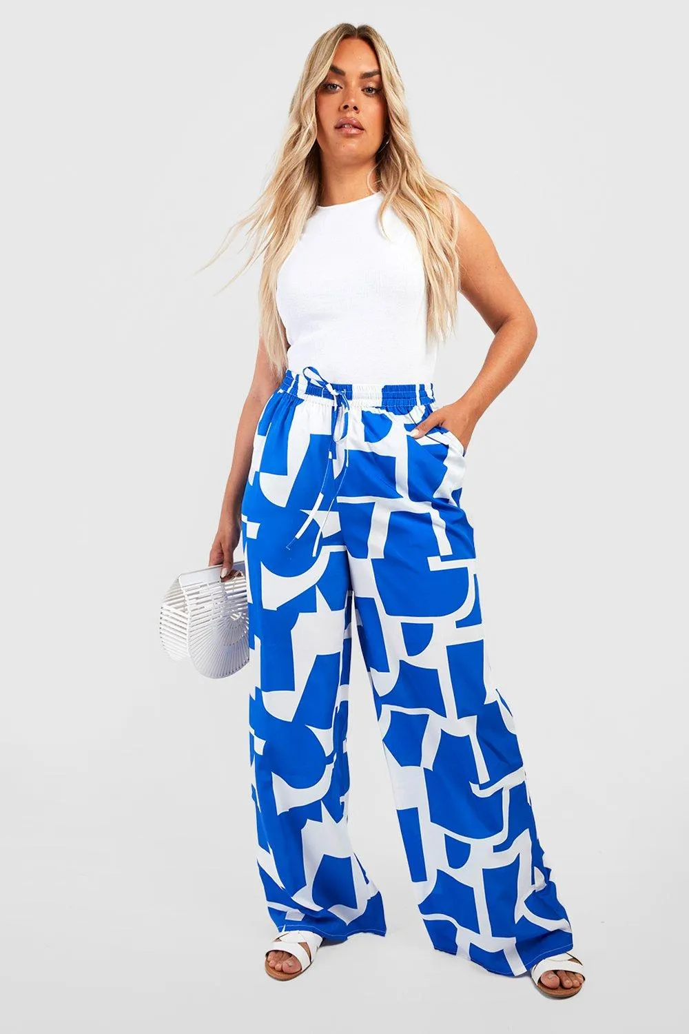 Plus Geo Print Woven Wide Leg Pants