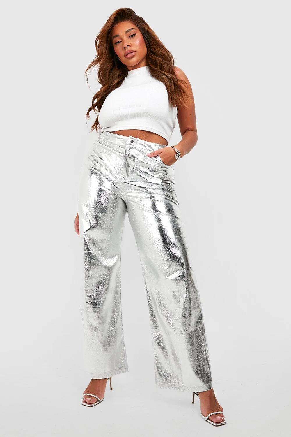 Plus Metallic Wide Leg Pants