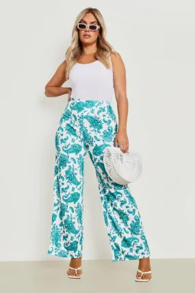 Plus Paisley Print Wide Leg Pants